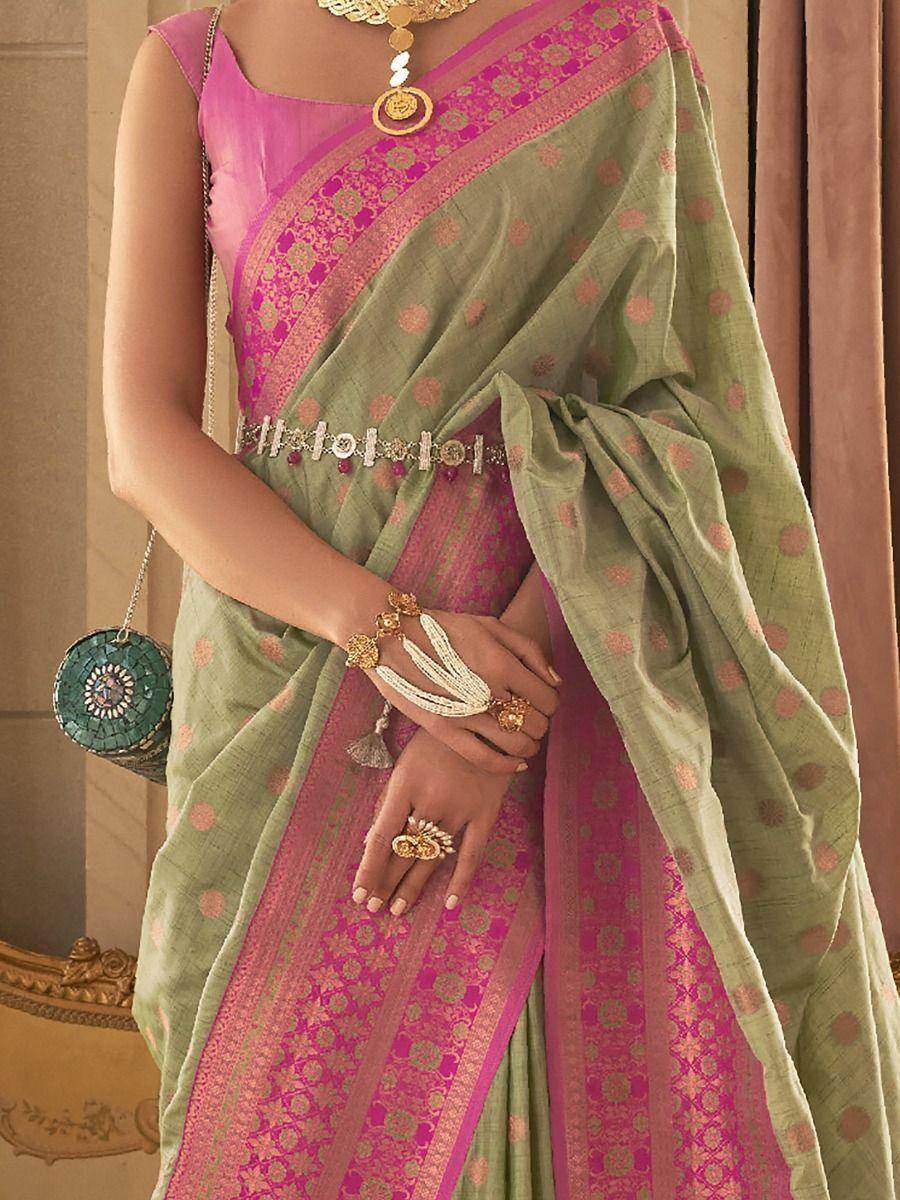 Alluring Light Green Zari Woven Silk Festival Wear Saree With Blouse - Zeel Clothing
