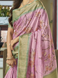 Alluring Light Pink Floral Printed Silk Events Wear Saree With Blouse - Zeel Clothing