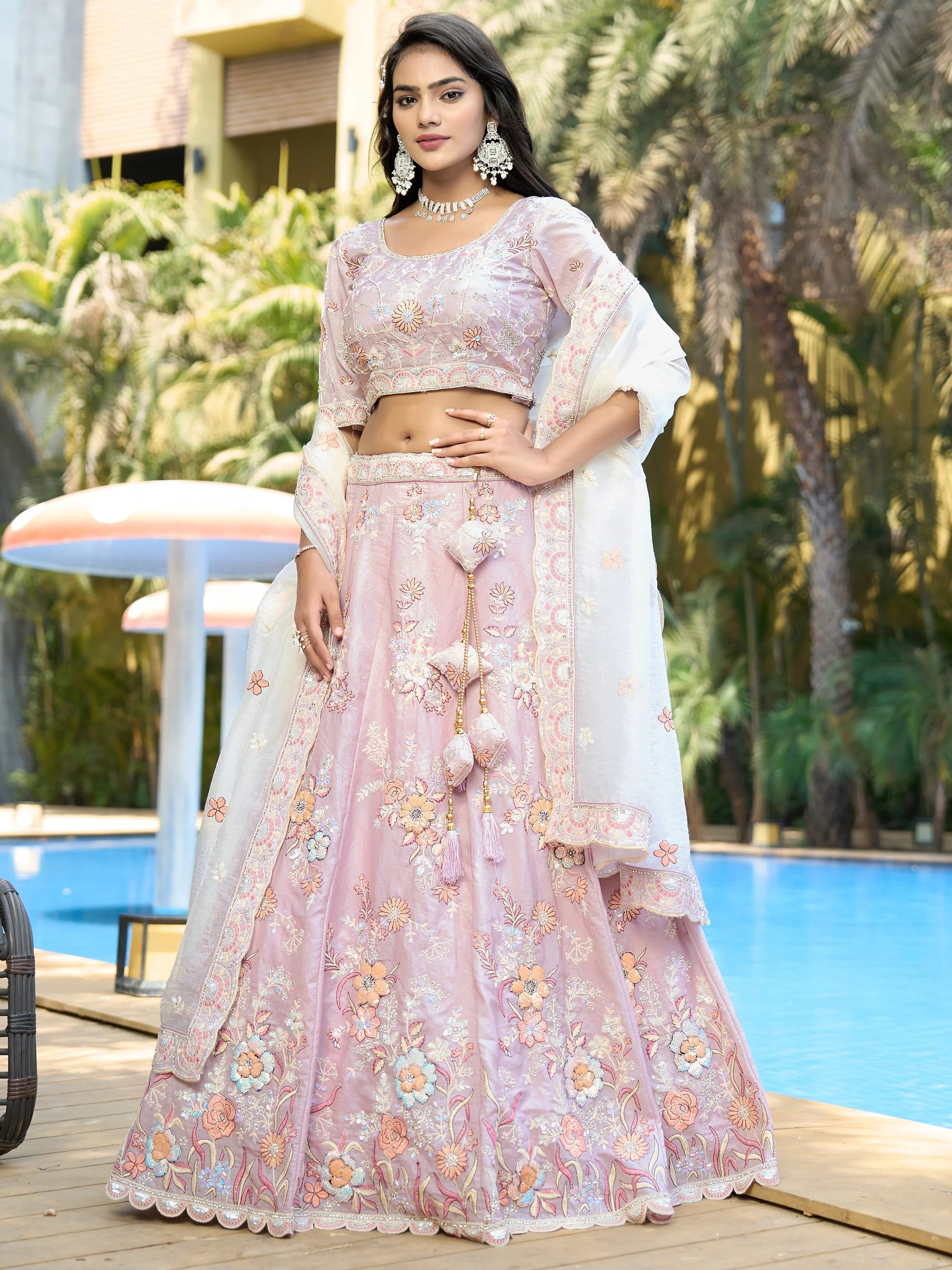 Alluring Light Purple Sequins Silk Engagement Wear Lehenga Choli - Zeel Clothing