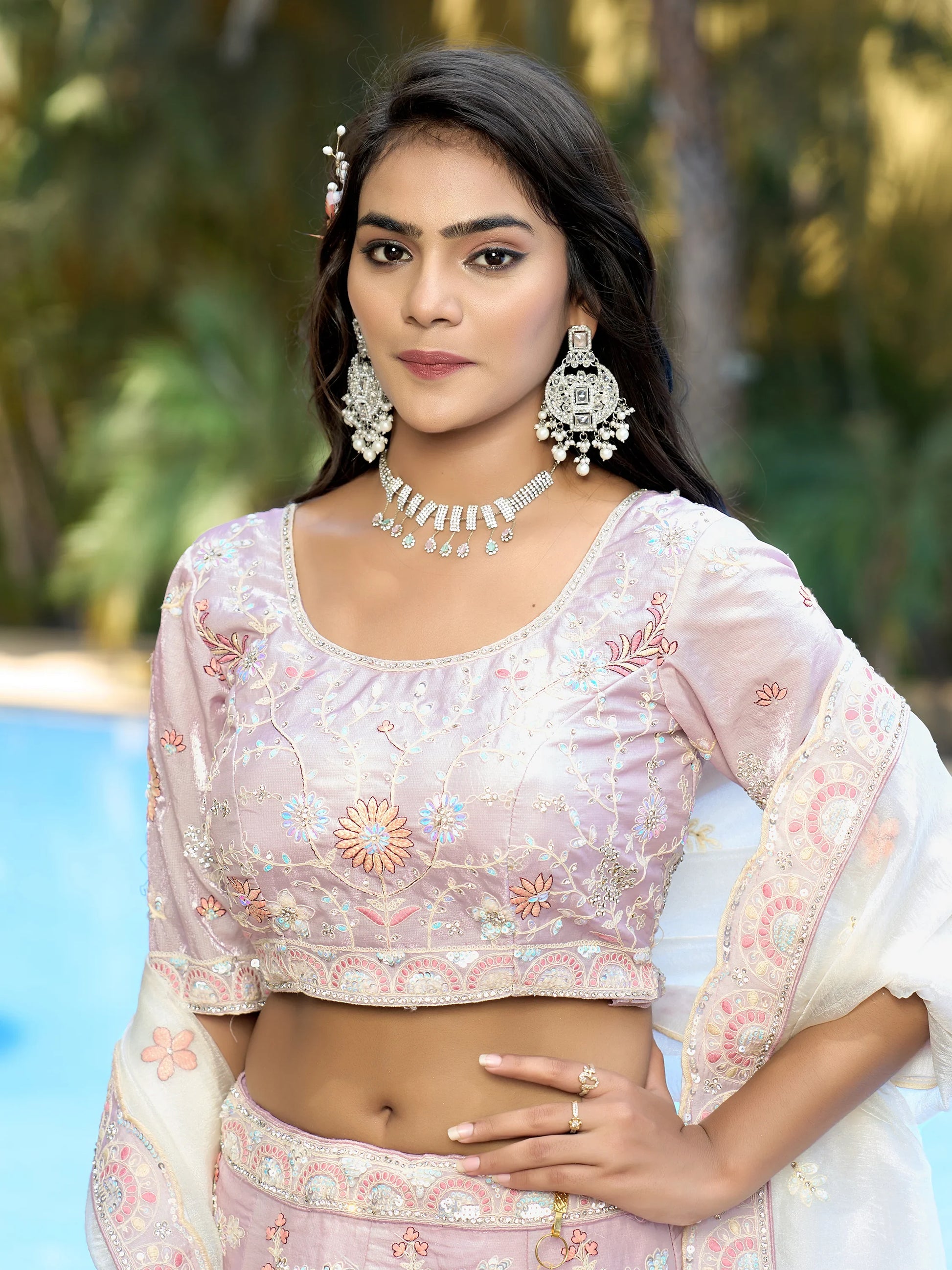 Alluring Light Purple Sequins Silk Engagement Wear Lehenga Choli - Zeel Clothing