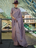 Alluring Lilac Zari Weaving Silk Traditional Saree With Blouse - Zeel Clothing