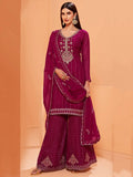 Alluring Magenta Sequins Work Georgette Festival Wear Sharara Suit - Zeel Clothing