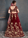 Alluring Maroon Dori Work Velvet Bridal Lehenga Choli With Dupatta - Zeel Clothing
