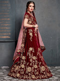 Alluring Maroon Dori Work Velvet Bridal Lehenga Choli With Dupatta - Zeel Clothing