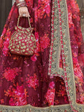 Alluring Maroon Floral Printed Organza Wedding Wear Lehenga Choli - Zeel Clothing