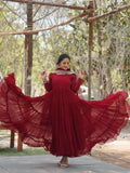 Alluring Maroon Georgette Wedding Wear Gown With Dupatta - Zeel Clothing
