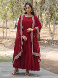 Alluring Maroon Georgette Wedding Wear Gown With Dupatta - Zeel Clothing