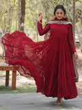 Alluring Maroon Georgette Wedding Wear Gown With Dupatta - Zeel Clothing