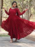 Alluring Maroon Georgette Wedding Wear Gown With Dupatta - Zeel Clothing
