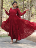 Alluring Maroon Georgette Wedding Wear Gown With Dupatta - Zeel Clothing