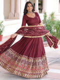 Alluring Maroon Heavy Sequins Silk Function Wear Lehenga Choli With Dupatta