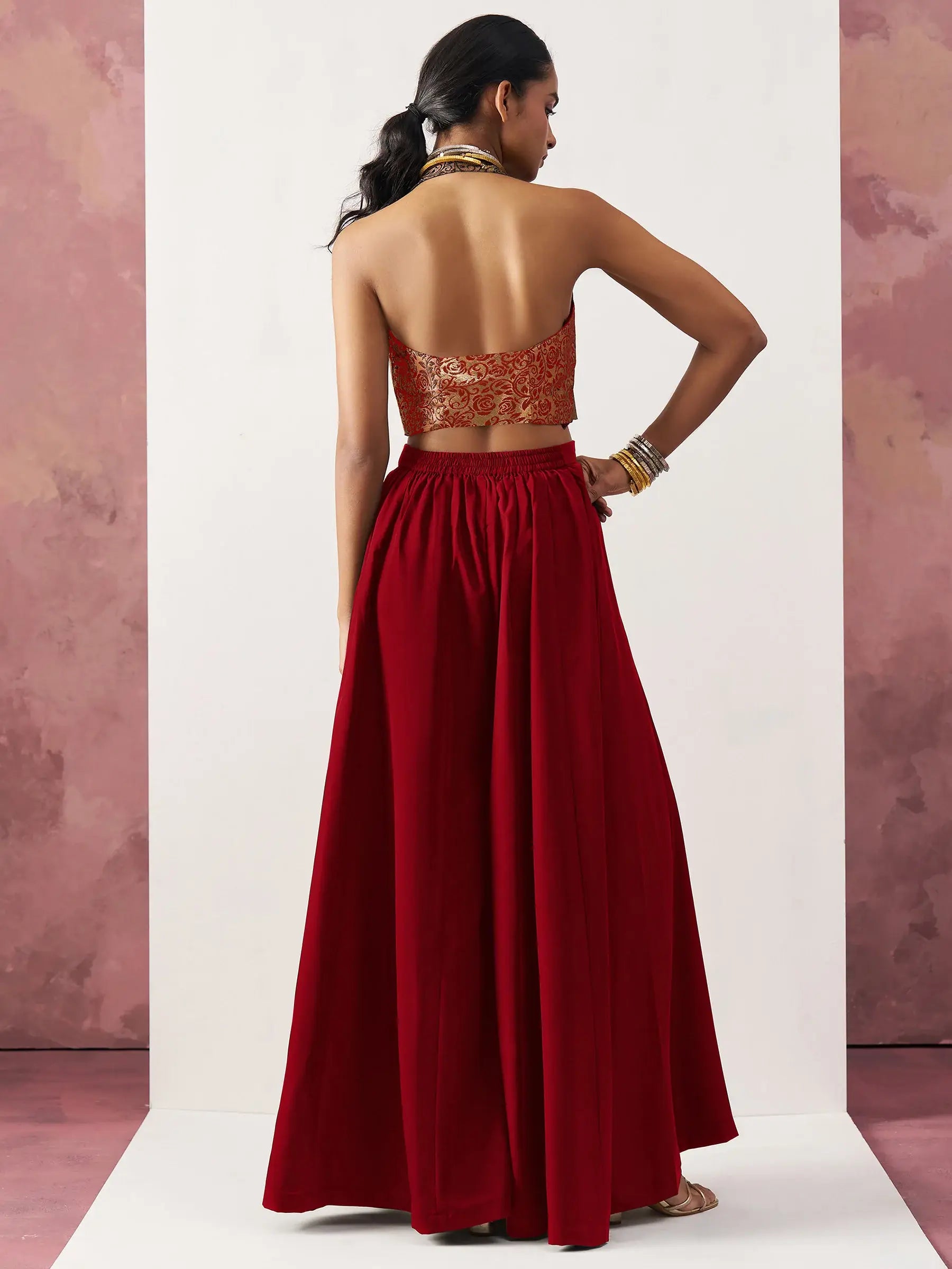Alluring Maroon Jacquard Party Wear Waistcoat Indo-Western Co-Ord Set - Zeel Clothing