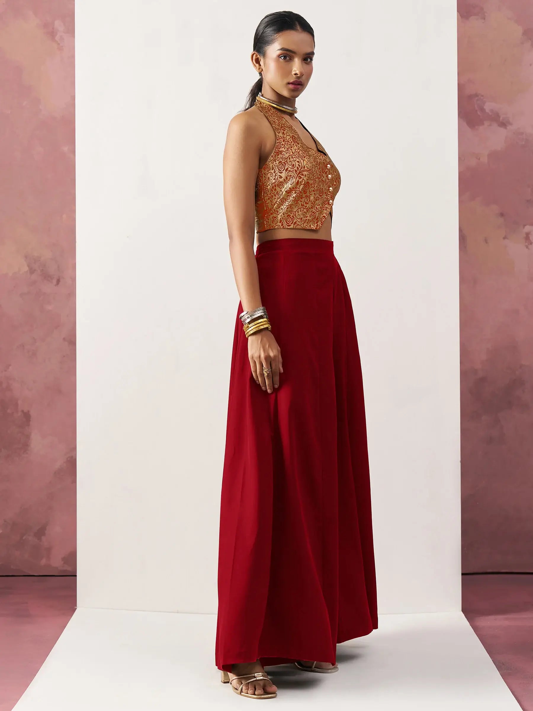 Alluring Maroon Jacquard Party Wear Waistcoat Indo-Western Co-Ord Set - Zeel Clothing