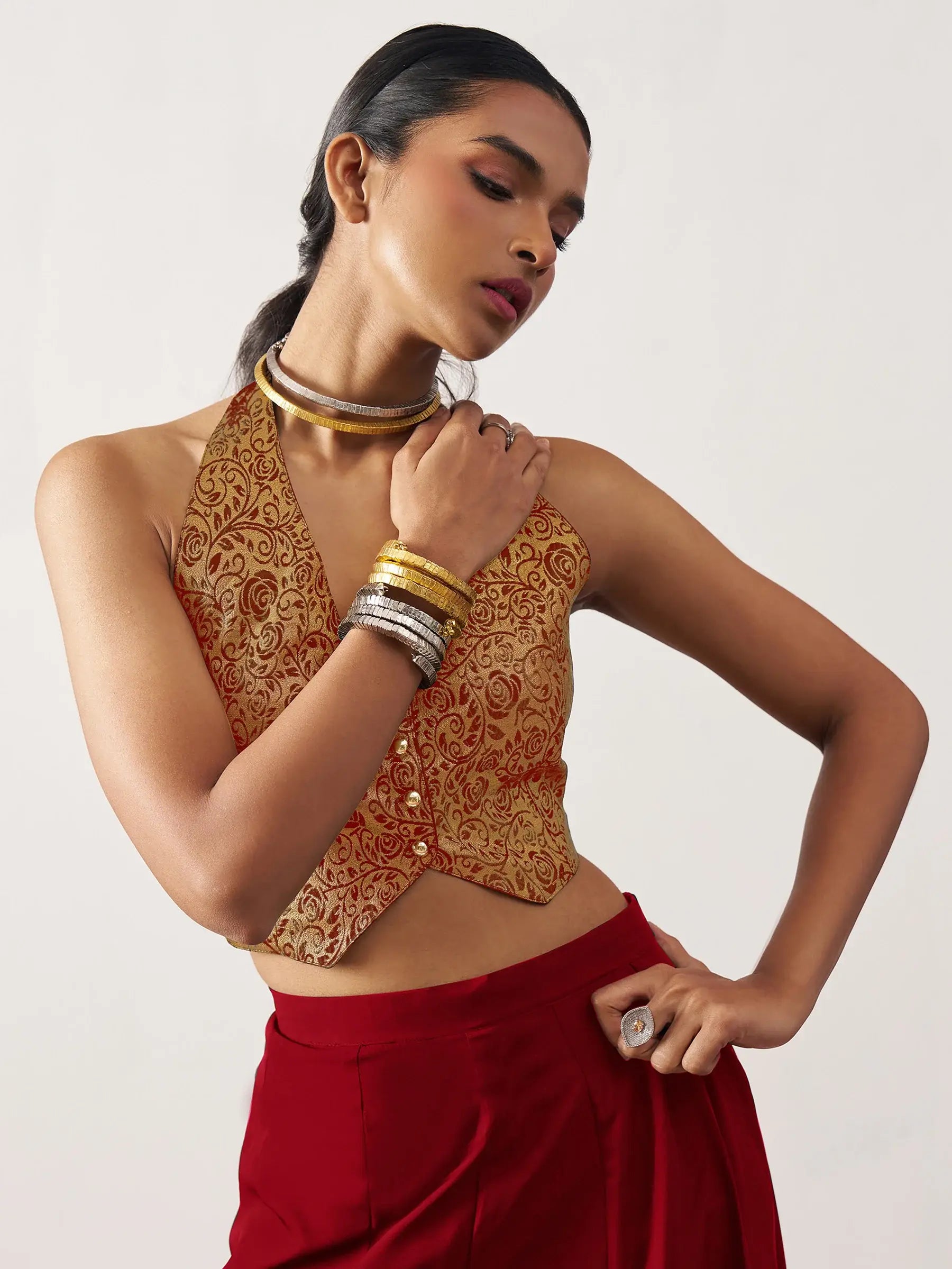 Alluring Maroon Jacquard Party Wear Waistcoat Indo-Western Co-Ord Set - Zeel Clothing