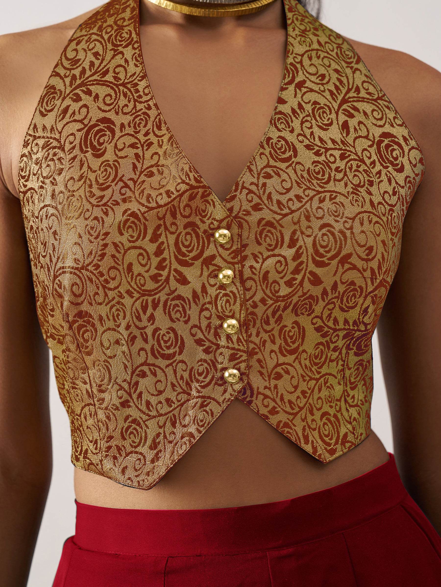 Alluring Maroon Jacquard Party Wear Waistcoat Indo-Western Co-Ord Set - Zeel Clothing