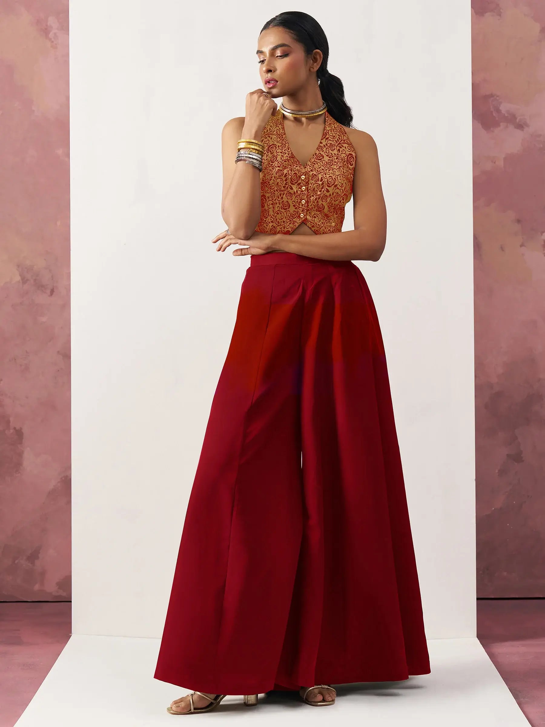 Alluring Maroon Jacquard Party Wear Waistcoat Indo-Western Co-Ord Set - Zeel Clothing