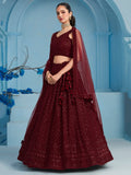 Alluring Maroon Sequins Reception Wear Lehenga Choli With Net Dupatta - Zeel Clothing