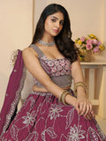 Alluring Maroon Thread Work Satin Bridesmaid Lehenga Choli - Zeel Clothing