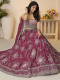 Alluring Maroon Thread Work Satin Bridesmaid Lehenga Choli - Zeel Clothing