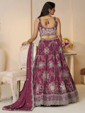 Alluring Maroon Thread Work Satin Bridesmaid Lehenga Choli - Zeel Clothing