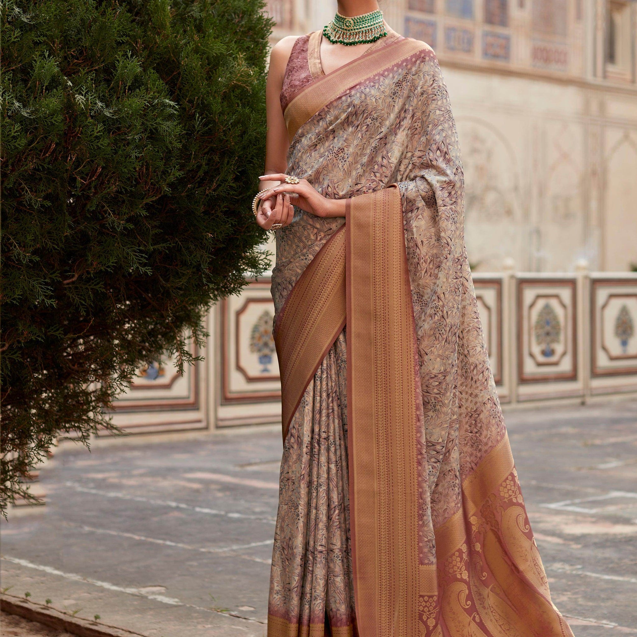Alluring Mauve Digital Printed Tissue Silk Event Wear Saree With Blouse - Zeel Clothing