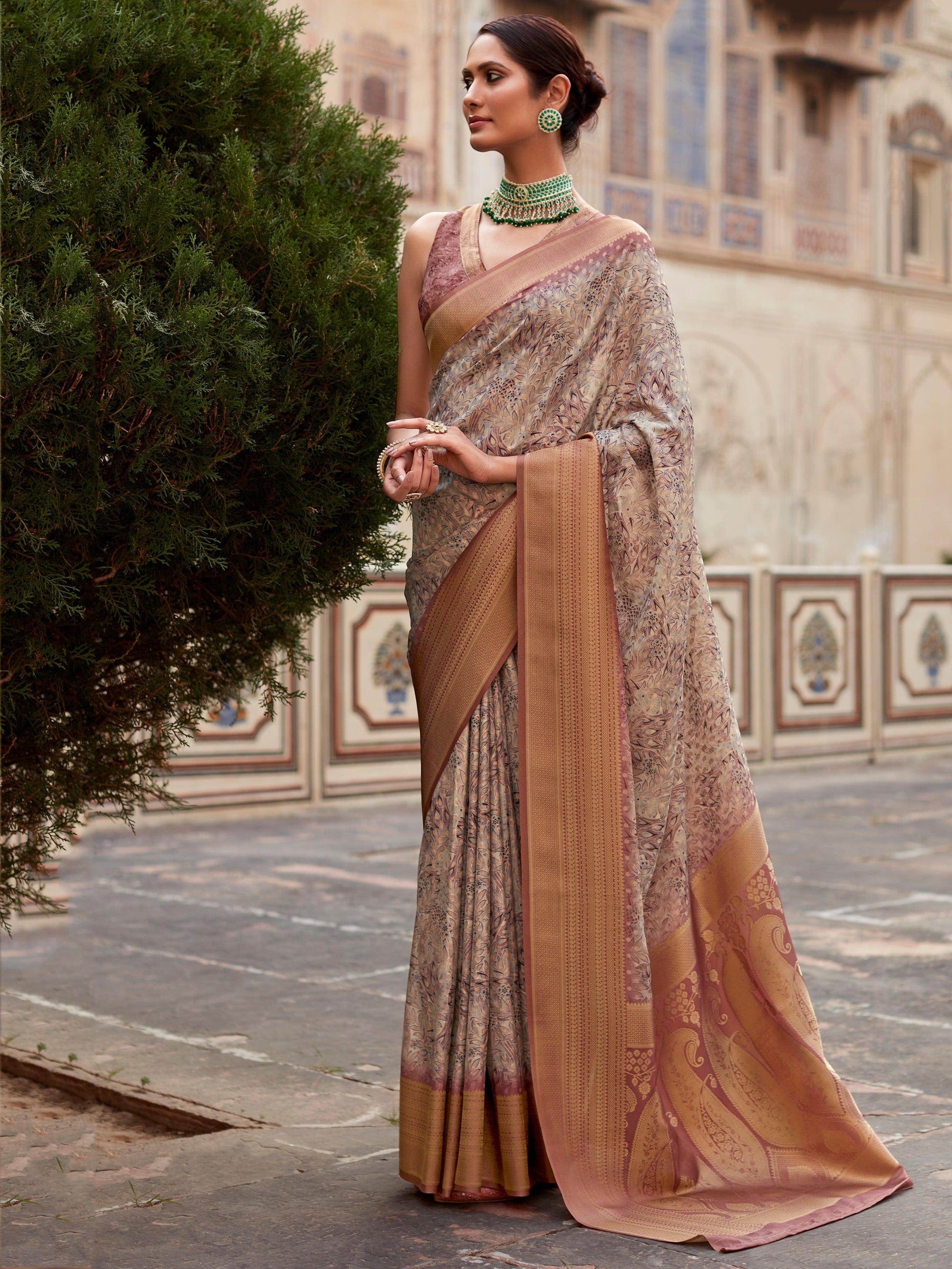 Alluring Mauve Digital Printed Tissue Silk Event Wear Saree With Blouse - Zeel Clothing