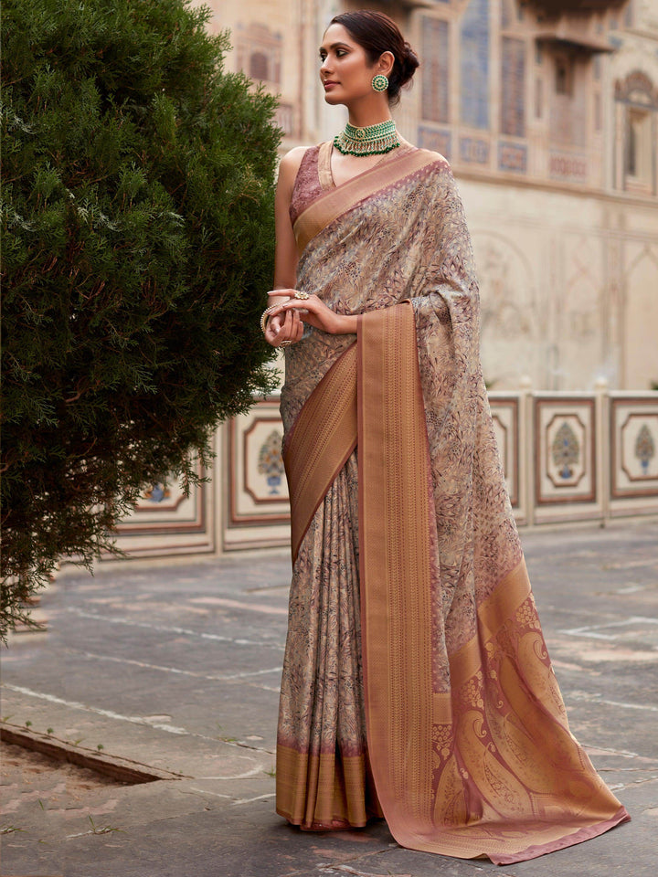 Alluring Mauve Digital Printed Tissue Silk Event Wear Saree With Blouse - Zeel Clothing