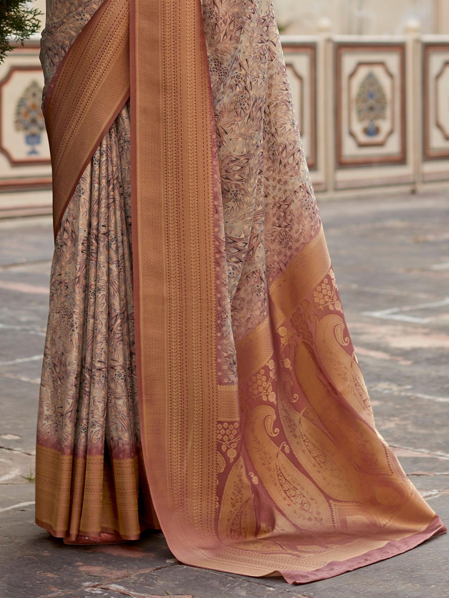 Alluring Mauve Digital Printed Tissue Silk Event Wear Saree With Blouse