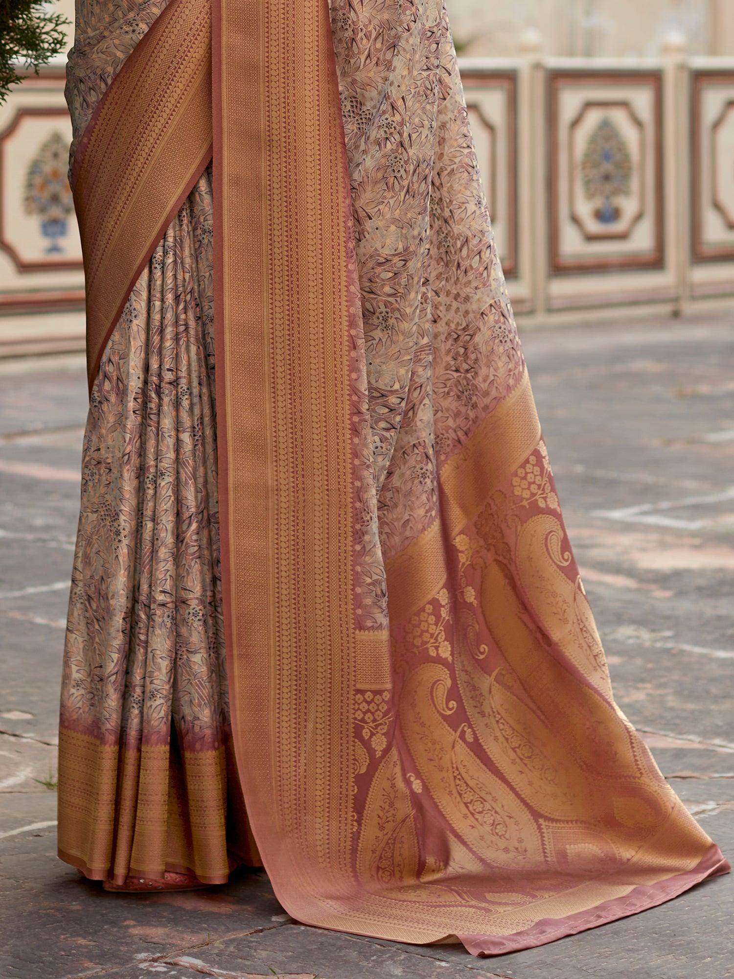 Alluring Mauve Digital Printed Tissue Silk Event Wear Saree With Blouse - Zeel Clothing