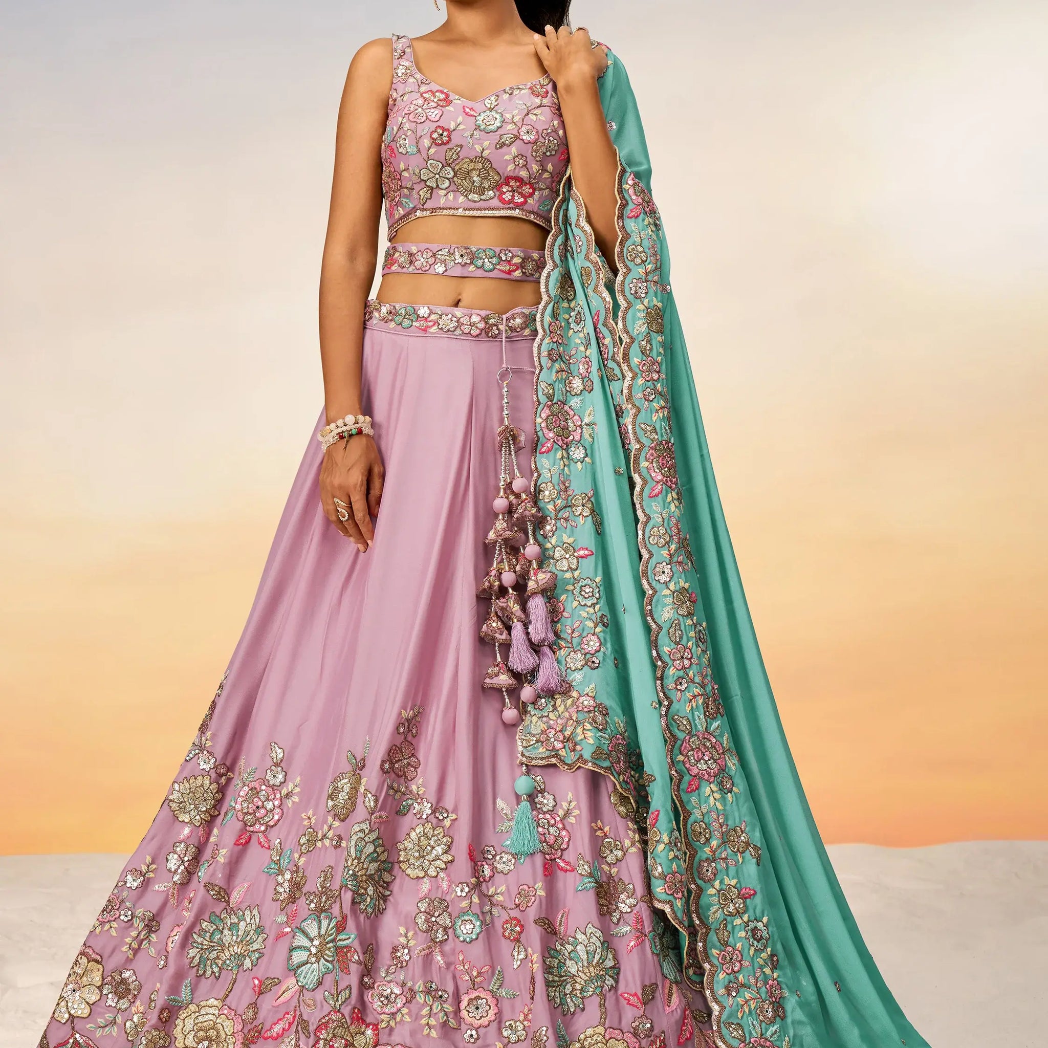 Alluring Mauve Embroidered Georgette Engagement Wear Lehenga Choli - Zeel Clothing