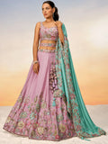 Alluring Mauve Embroidered Georgette Engagement Wear Lehenga Choli - Zeel Clothing