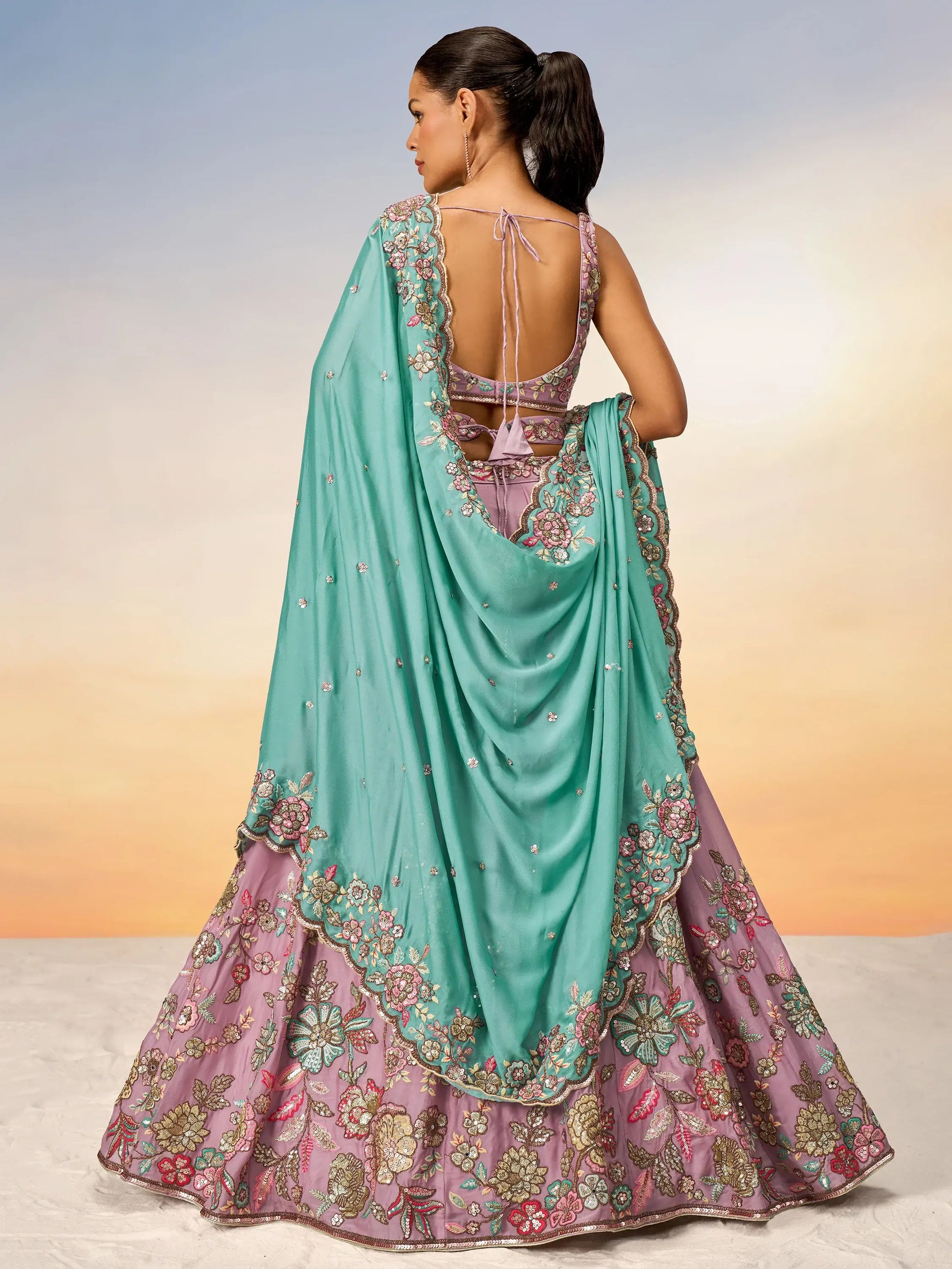 Alluring Mauve Embroidered Georgette Engagement Wear Lehenga Choli - Zeel Clothing