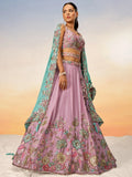 Alluring Mauve Embroidered Georgette Engagement Wear Lehenga Choli - Zeel Clothing