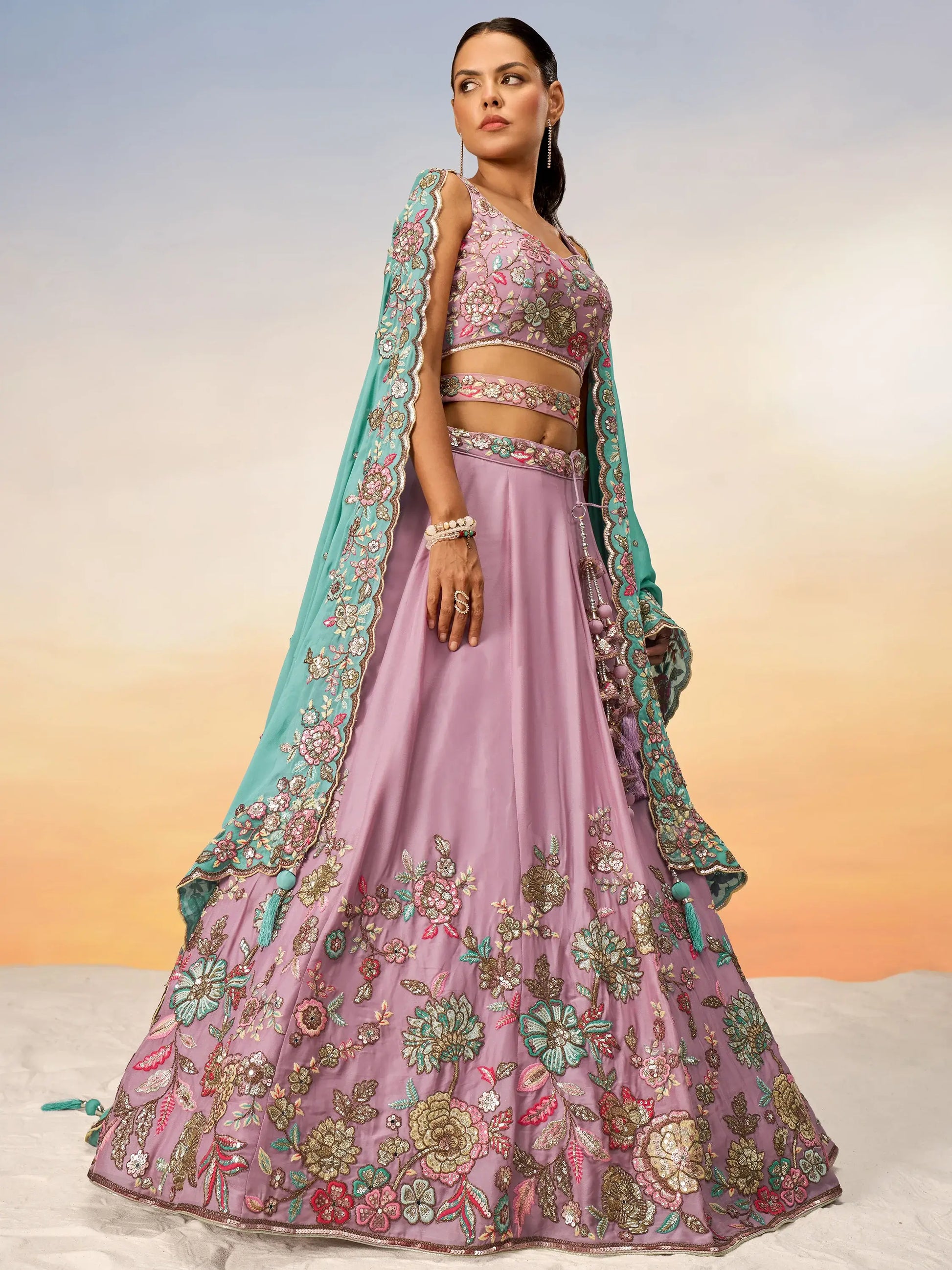 Alluring Mauve Embroidered Georgette Engagement Wear Lehenga Choli - Zeel Clothing