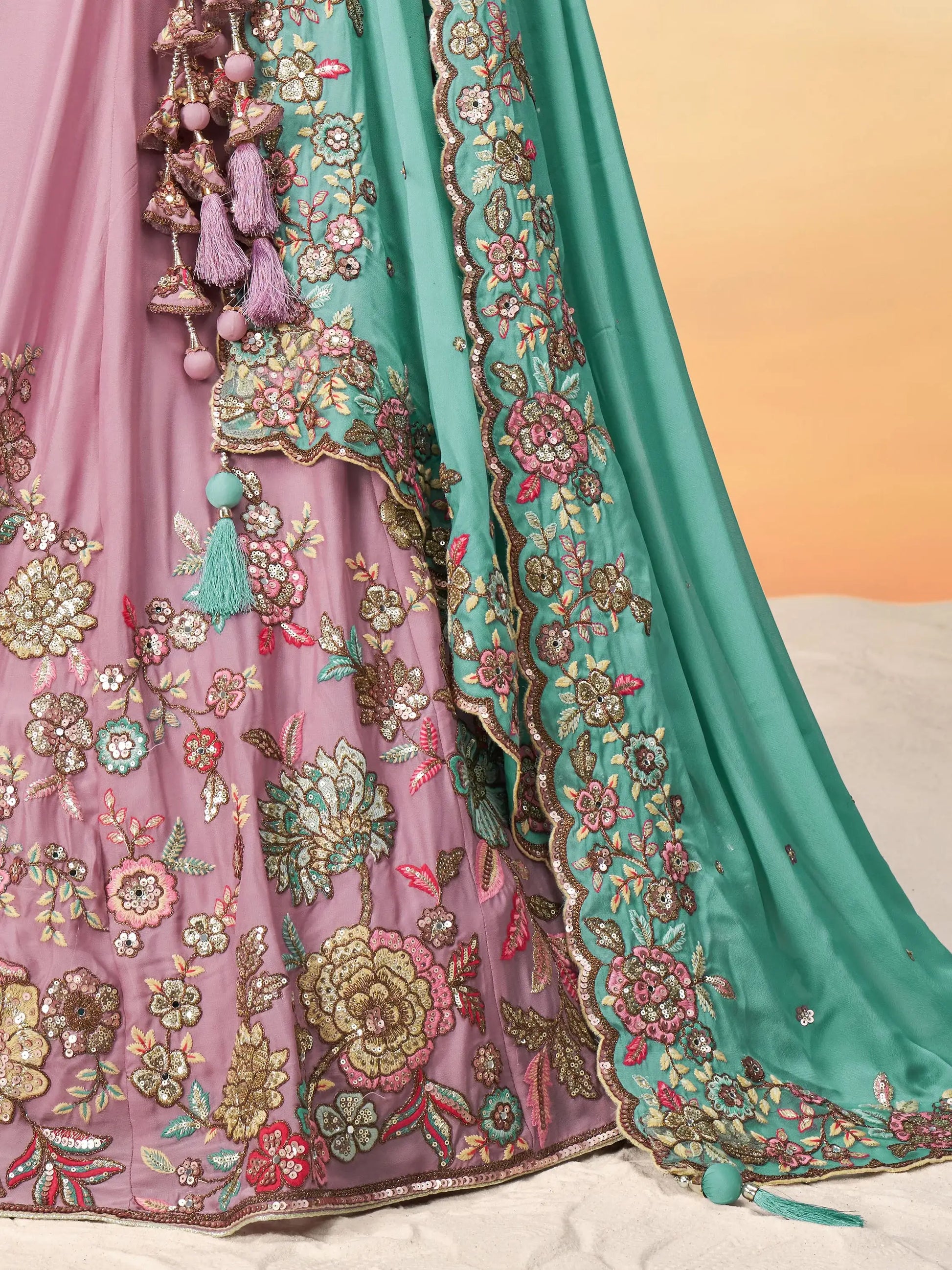 Alluring Mauve Embroidered Georgette Engagement Wear Lehenga Choli - Zeel Clothing