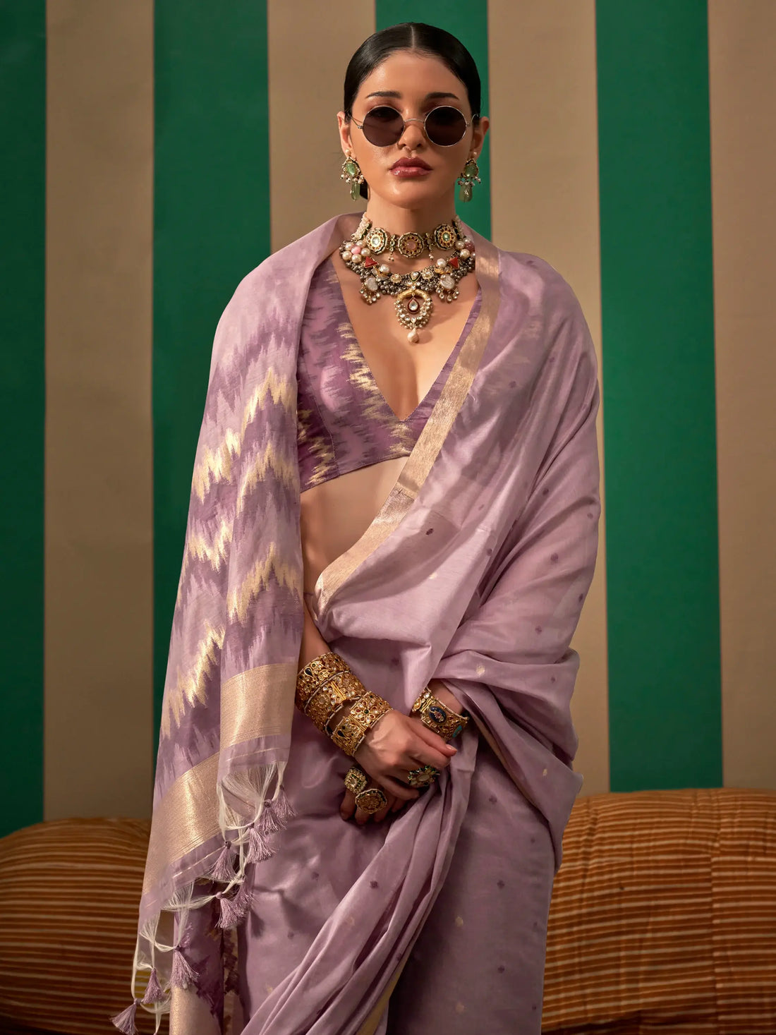 Alluring Mauve Zari Weaving Silk Event Wear Saree With Blouse - Zeel Clothing