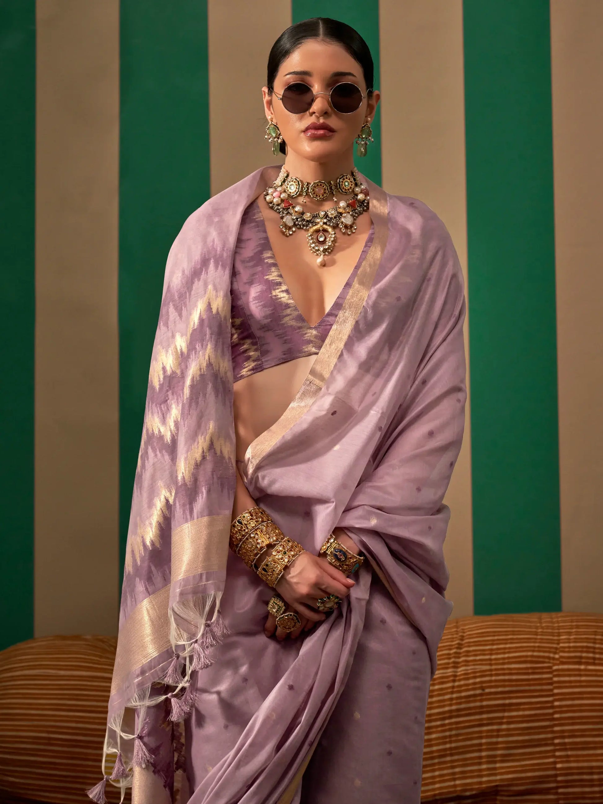 Alluring Mauve Zari Weaving Silk Event Wear Saree With Blouse - Zeel Clothing