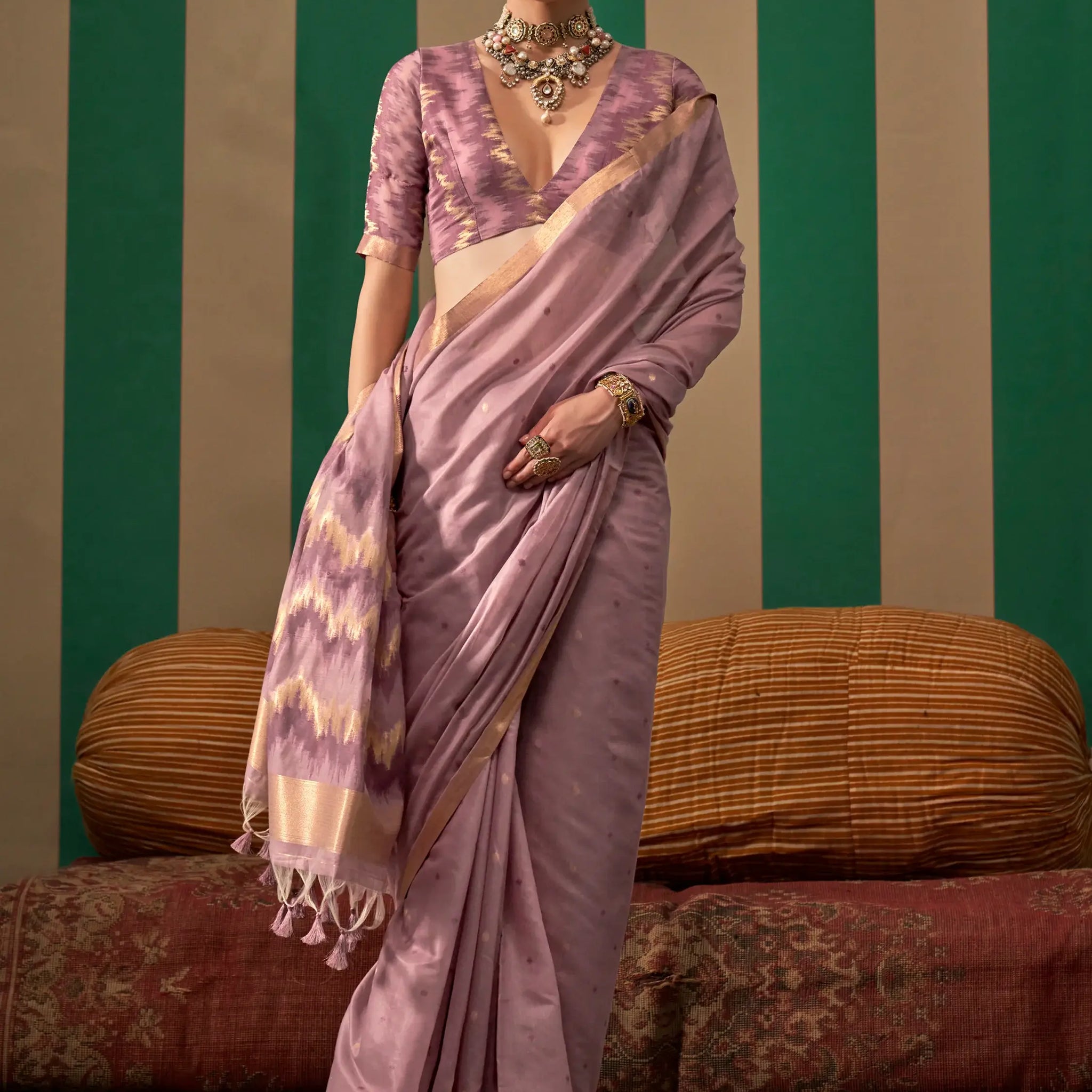 Alluring Mauve Zari Weaving Silk Event Wear Saree With Blouse - Zeel Clothing