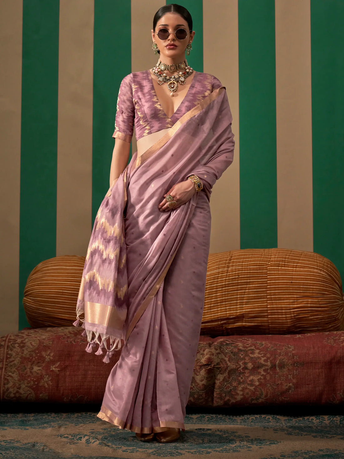 Alluring Mauve Zari Weaving Silk Event Wear Saree With Blouse - Zeel Clothing