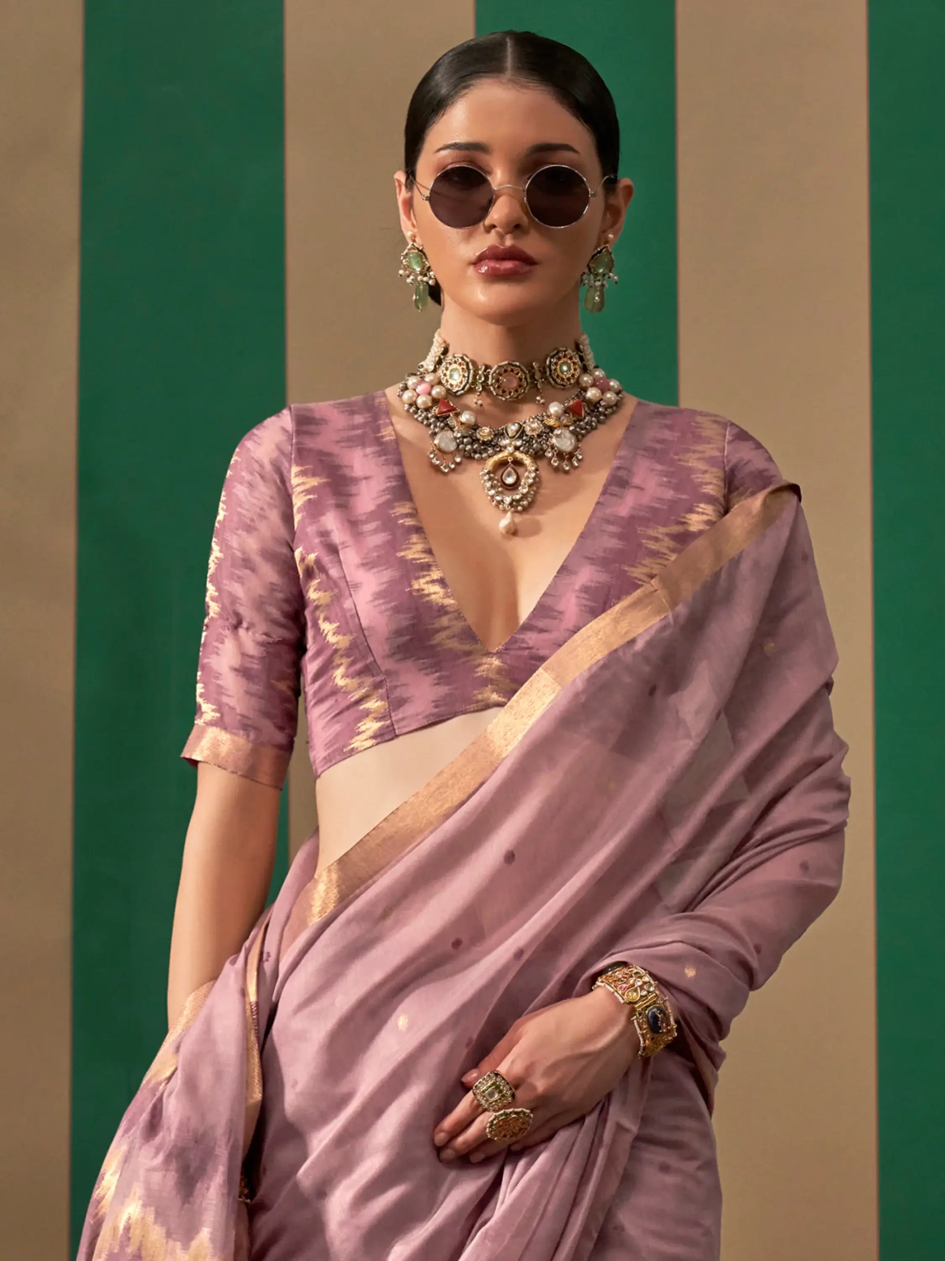 Alluring Mauve Zari Weaving Silk Event Wear Saree With Blouse - Zeel Clothing