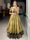 Alluring Mehendi Green Shibori Print Silk Readymade Classic Gown - Zeel Clothing