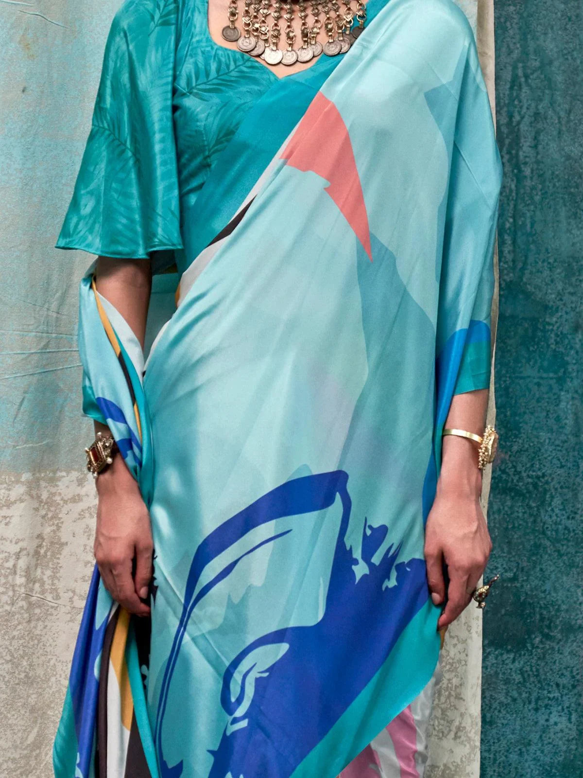 Alluring Multi-Color Digital Printed Crape Cocktail Party Wear Saree