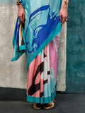 Alluring Multi-Color Digital Printed Crape Cocktail Party Wear Saree - Zeel Clothing