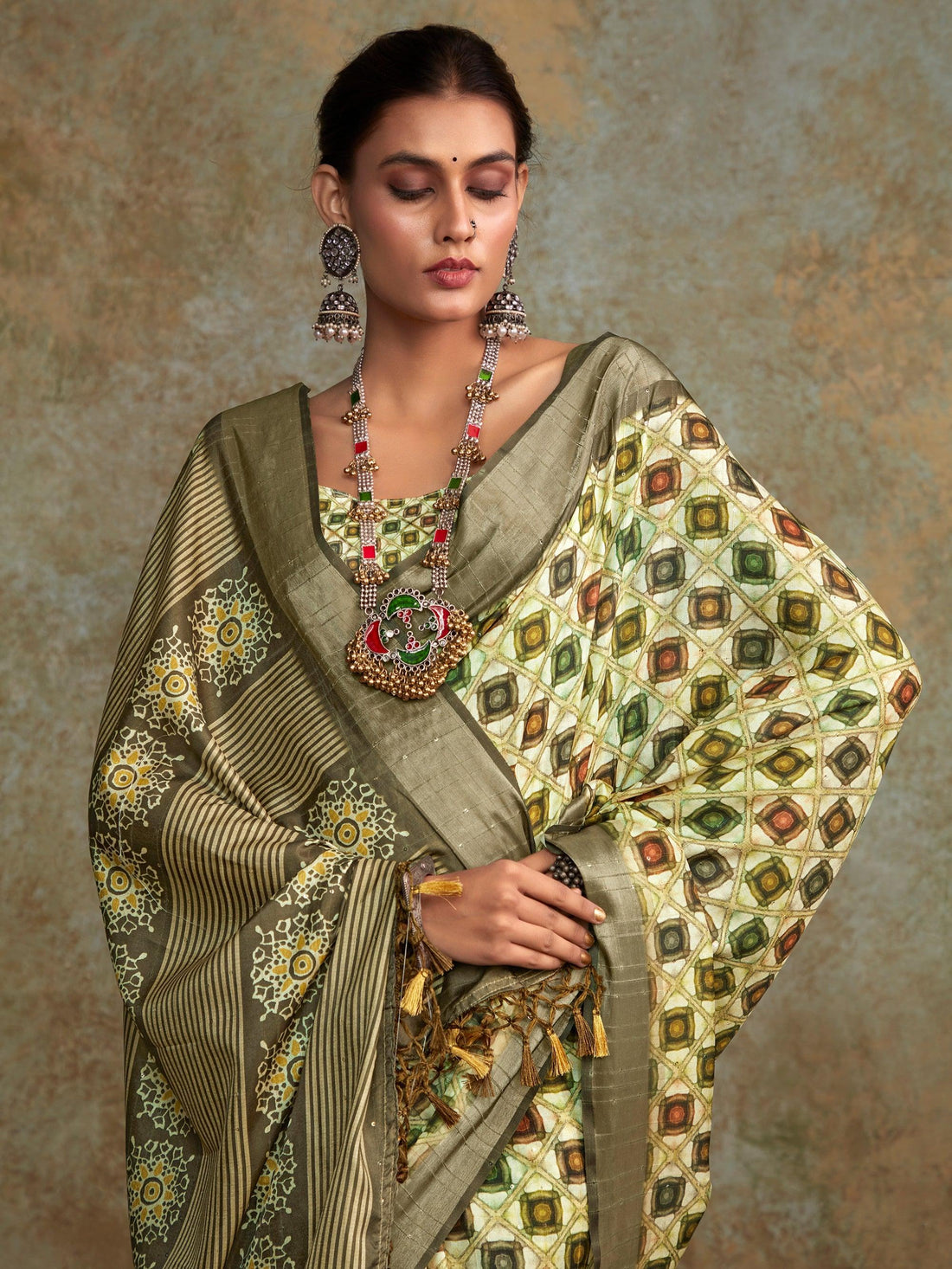 Alluring Multi-Color Digital Printed Silk Festival Wear Saree With Blouse