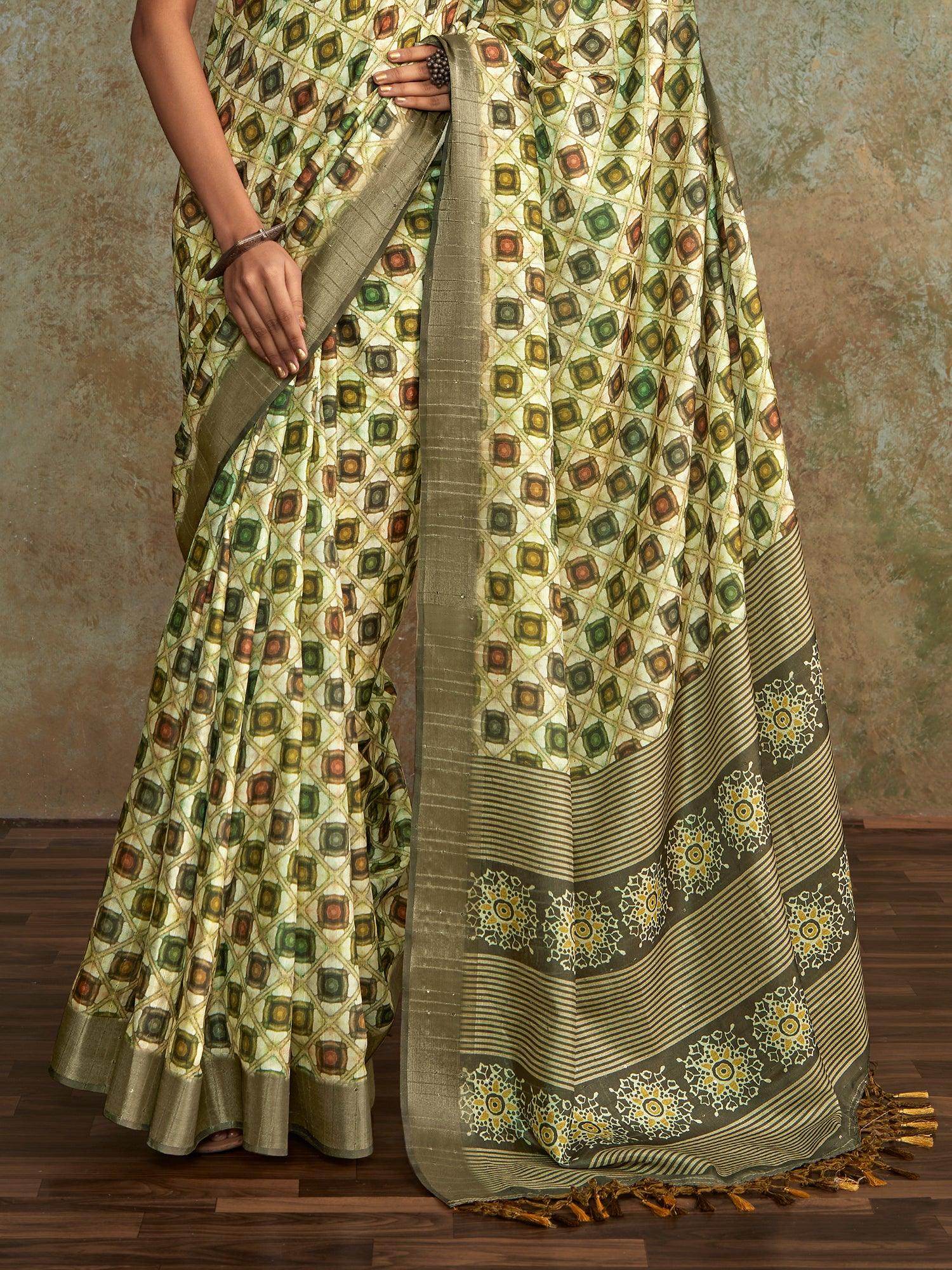 Alluring Multi-Color Digital Printed Silk Festival Wear Saree With Blouse - Zeel Clothing