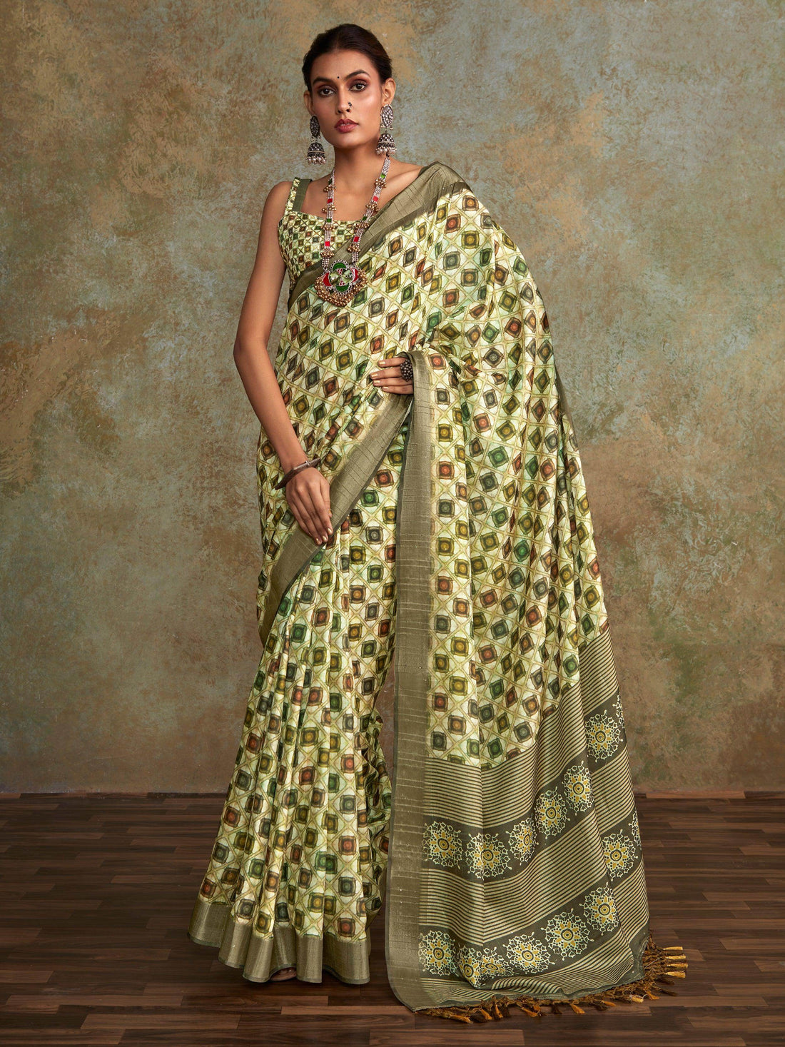 Alluring Multi-Color Digital Printed Silk Festival Wear Saree With Blouse - Zeel Clothing
