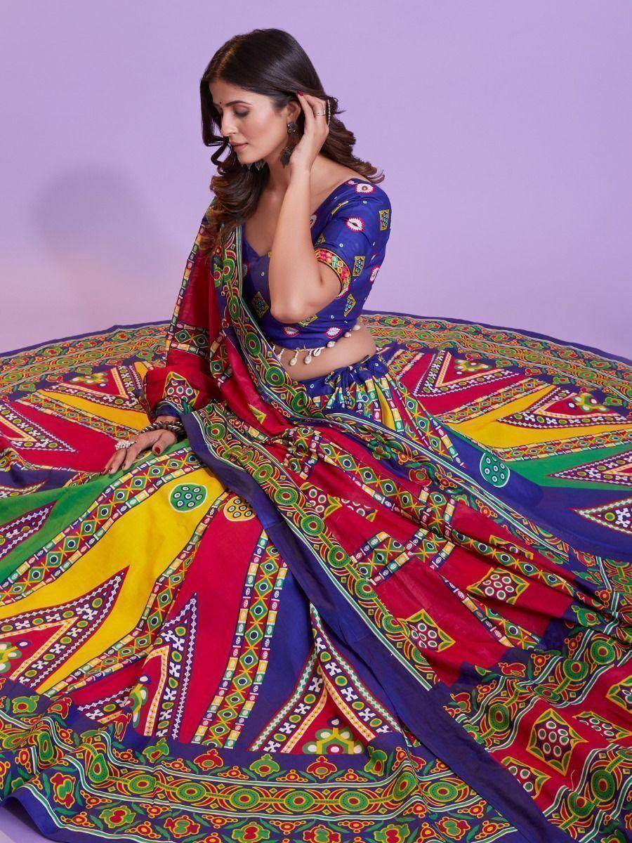 Alluring Multicolor Digital Printed Cotton Navratri Lehenga Choli - Zeel Clothing