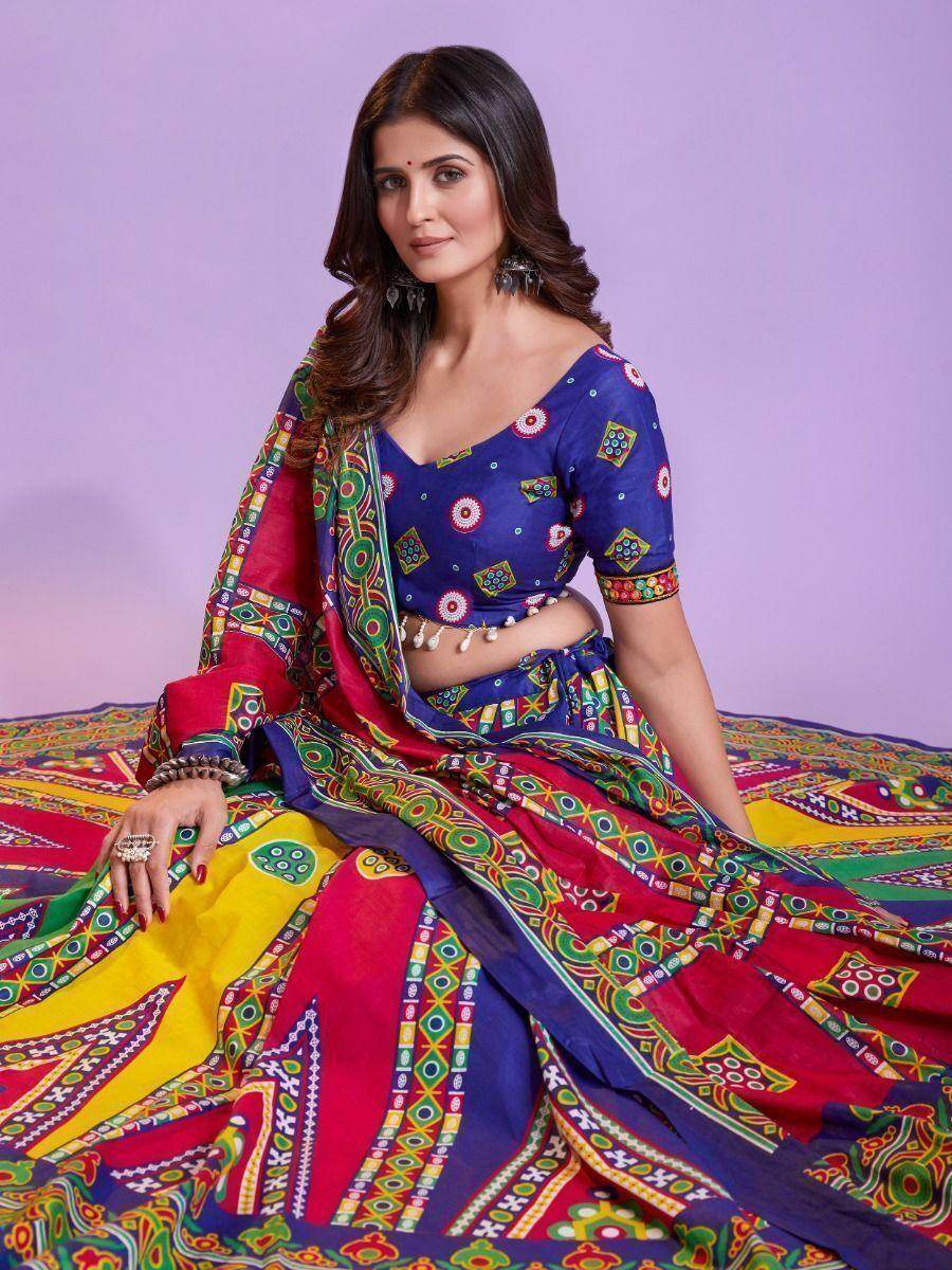 Alluring Multicolor Digital Printed Cotton Navratri Lehenga Choli - Zeel Clothing