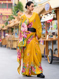Alluring Mustard Yellow Floral Printed Georgette Event Wear Saree - Zeel Clothing