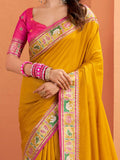 Alluring Mustard Yellow Patola Weaving Silk Haldi Wear Saree With Blouse - Zeel Clothing